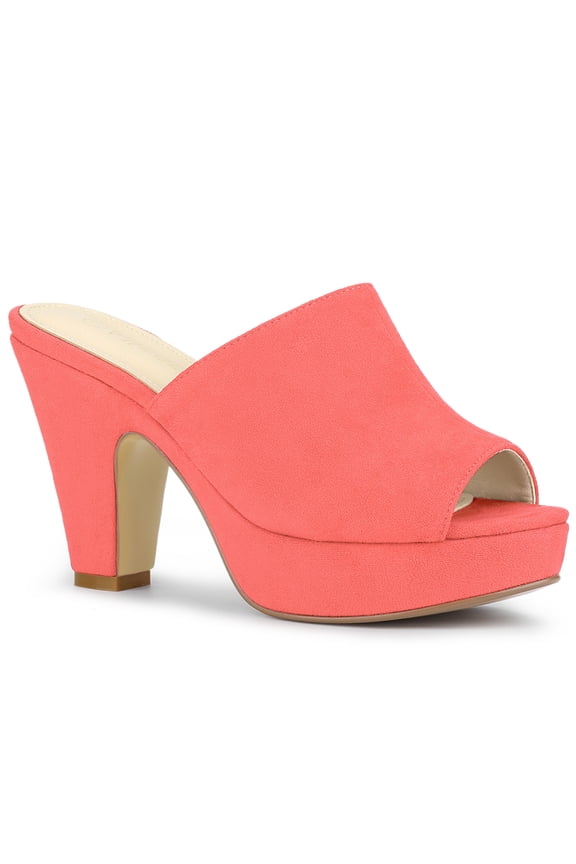Women's Chunky Heels Platform Open Toe Slides Sandals Coral Orange 8.5