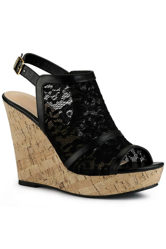 Women's Shoes Open Toe Platform Heel Laces Wedges Sandals Black 5.5