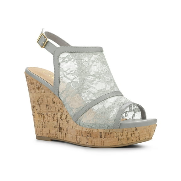 BLISSFUL STEP Women's Shoes Open Toe Platform Heel Laces Wedges Sandals Grey 10
