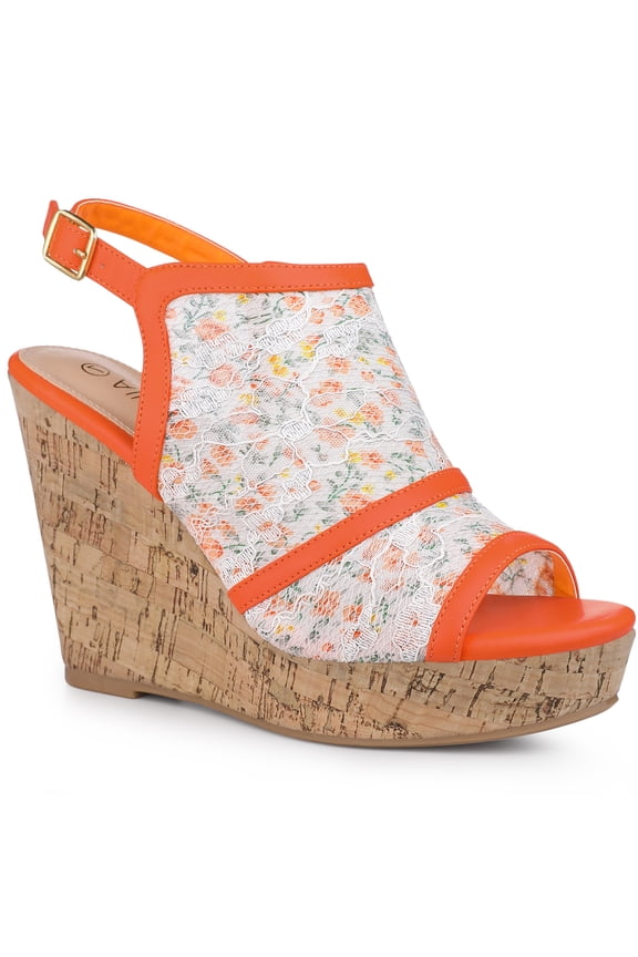 Valentine's Women's Shoes Open Toe Platform Heel Laces Wedge Sandals Orange Flower 8