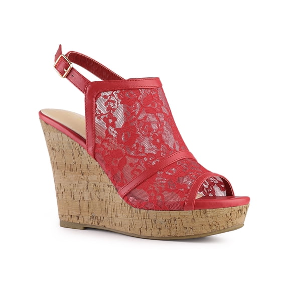 BLISSFUL STEP Valentine's Women's Shoes Open Toe Platform Heel Laces Wedge Sandals Red 6