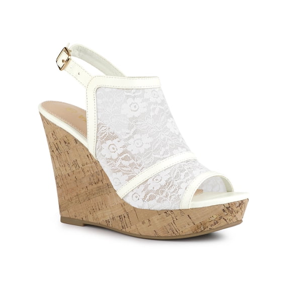 BLISSFUL STEP Women's Shoes Open Toe Platform Heel Laces Wedge Sandals White 7