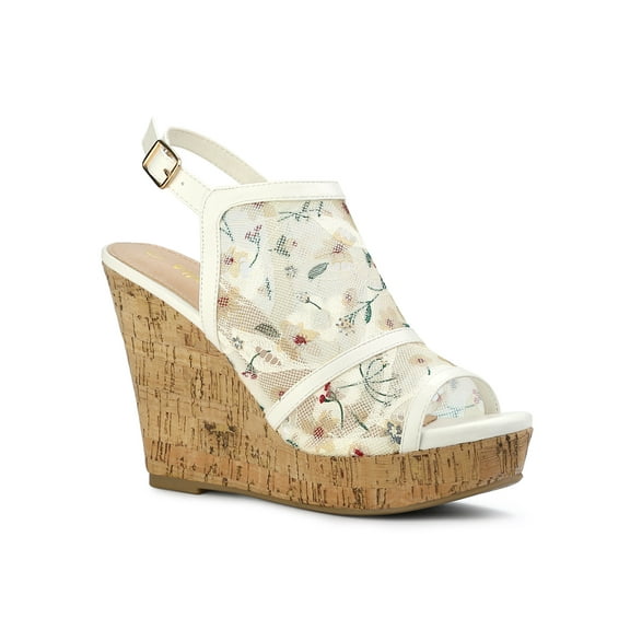 BLISSFUL STEP Women's Shoes Open Toe Platform Heel Laces Wedges Sandals White Green 7