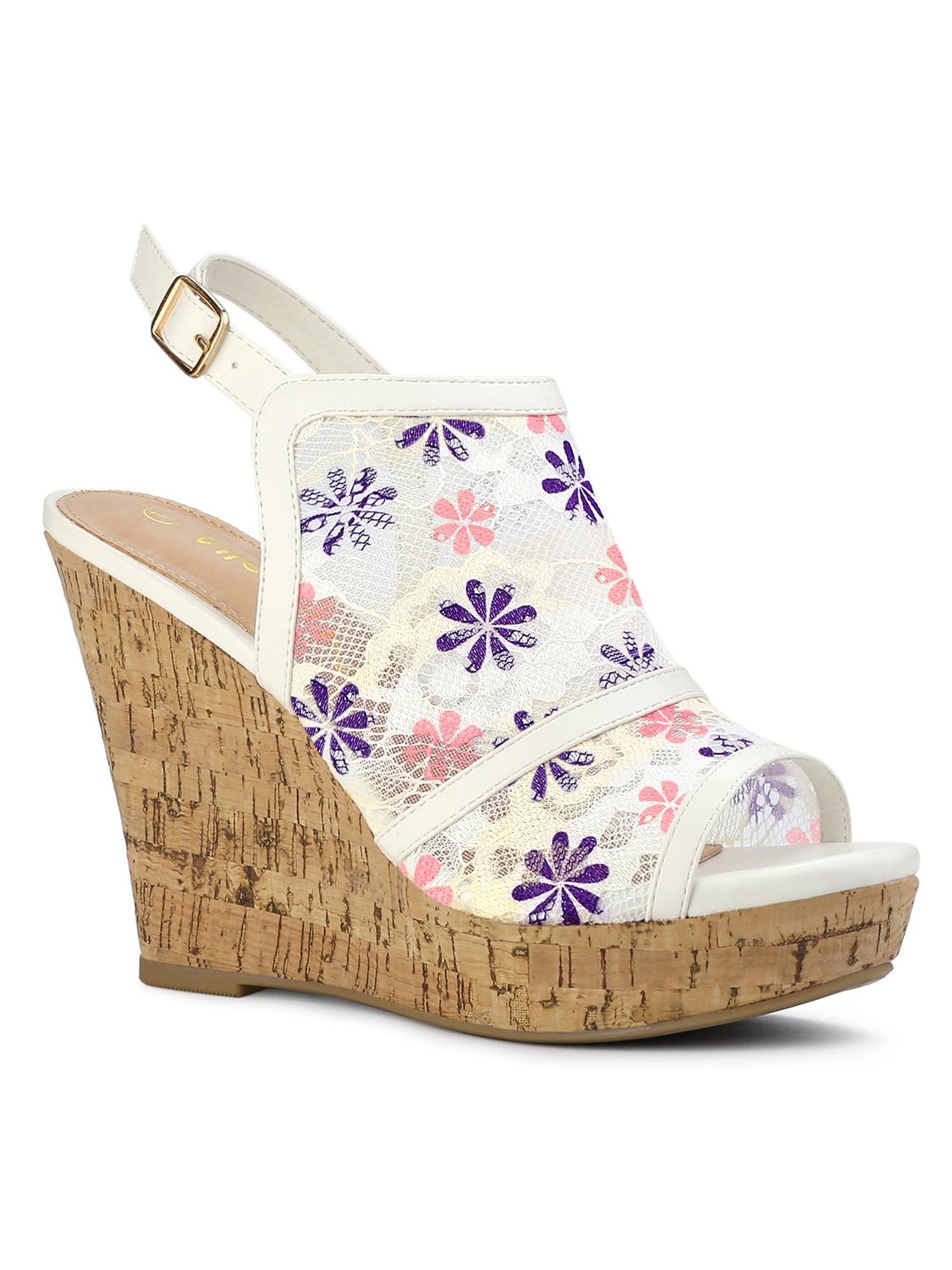 Women's Open Toe Platform Heels Lace Wedges Sandals