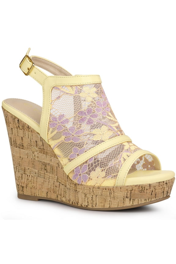 Valentine's Women's Shoes Open Toe Platform Heel Laces Wedge Sandals Yellow Purple 9