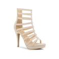 thumbnail image 1 of BLISSFUL STEP Women's Open Toe Platform Stiletto Heel Cage Heeled Sandals Beige 7, 1 of 7