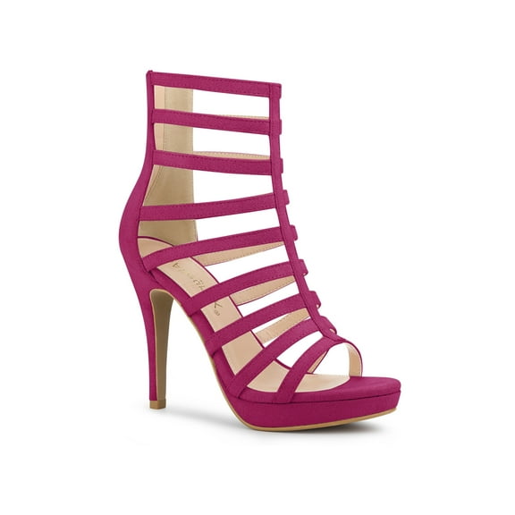 BLISSFUL STEP Women's Open Toe Platform Stiletto Heel Cage Heeled Sandals Hot Pink 10