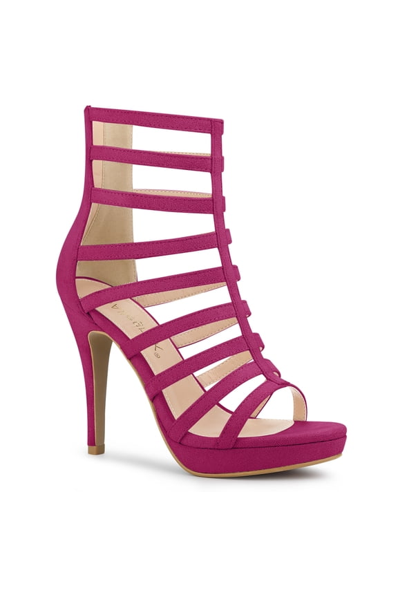 Women's Shoes Gladiator Open Toe Platform Stiletto Heel Cage Heeled Sandals Hot Pink 7