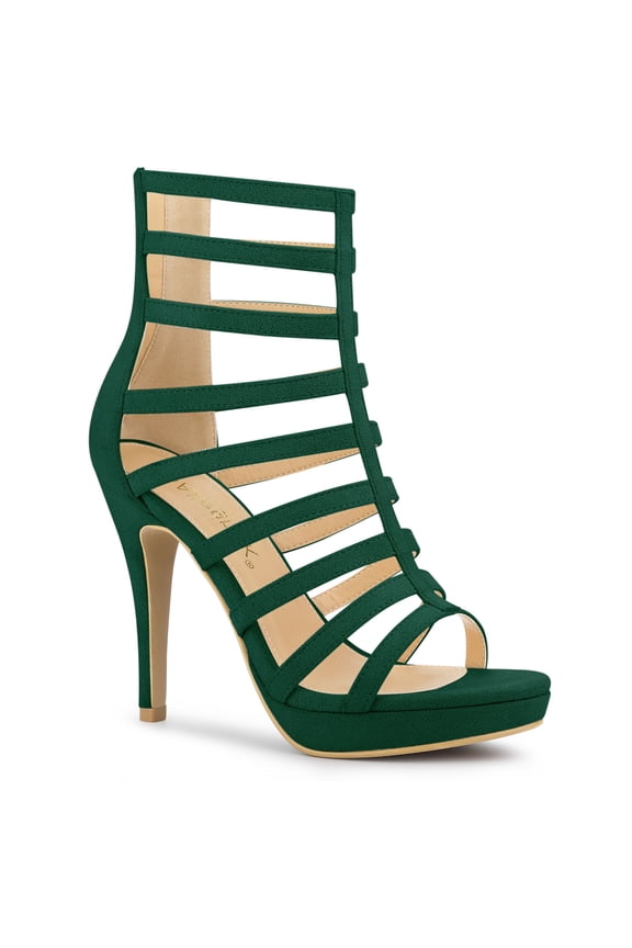 Women's Shoes Gladiator Open Toe Platform Stiletto Heel Cage Heeled Sandals Green 7