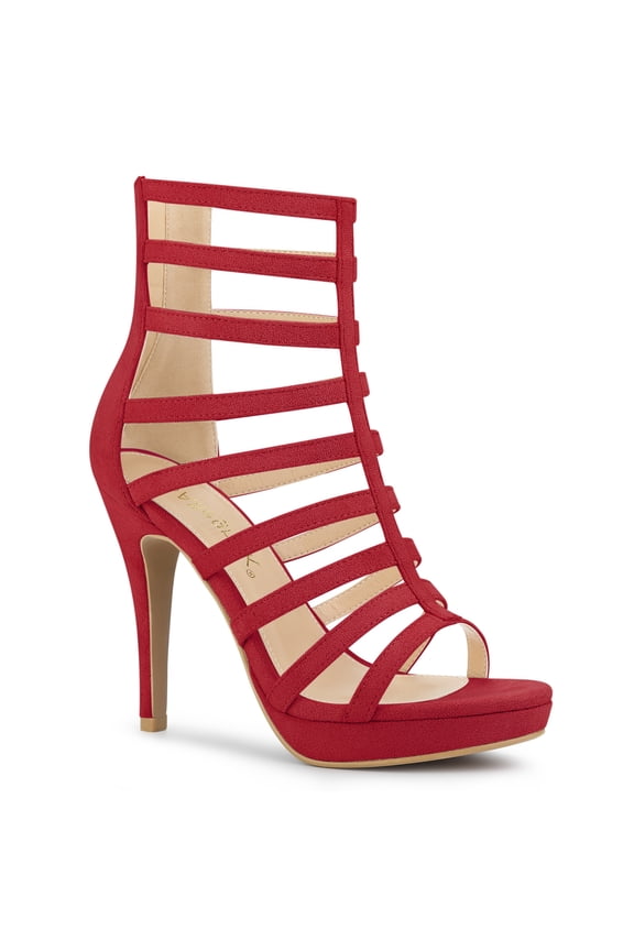Women's Shoes Gladiator Open Toe Platform Stiletto Heel Cage Heeled Sandals Red 9.5
