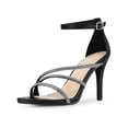 thumbnail image 1 of BLISSFUL STEP Women's Open Toe Rhinestone Strappy Ankle Strap Stiletto Heels Sandals Black (Size 5), 1 of 8