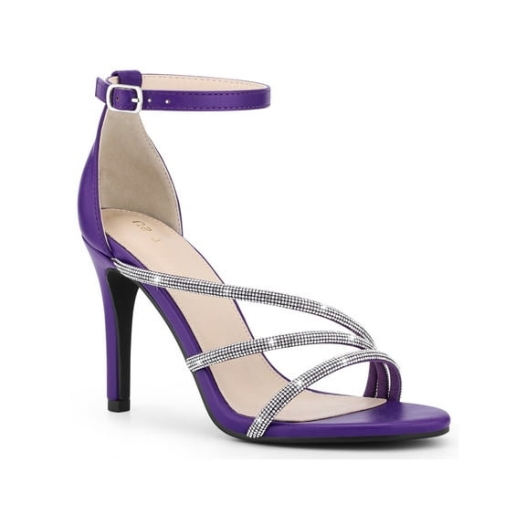 BLISSFUL STEP Women's Open Toe Rhinestone Strappy Ankle Strap Stiletto Heels Sandals Purple (Size 9)