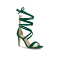 thumbnail image 1 of BLISSFUL STEP Women's Open Toe Stiletto Heeled Lace up Solid Sandals Green 7, 1 of 7