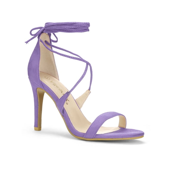 BLISSFUL STEP Women's Shoes Stiletto High Heel Ankle Wrap Tie Open Toe Faux Suede Sandals Purple 10