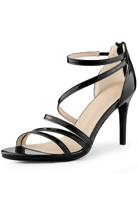 Women's Open Toe Strappy Ankle Strap Back Zip Stiletto Heel Sandals