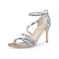 thumbnail image 1 of BLISSFUL STEP Women's Open Toe Strappy Ankle Strap Back Zip Stiletto Heel Sandals Silver 7, 1 of 8