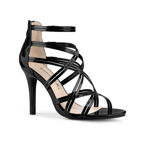 BLISSFUL STEP Women's Open Toe Strappy Stiletto Heel Lace Up Sandals Black 9.5