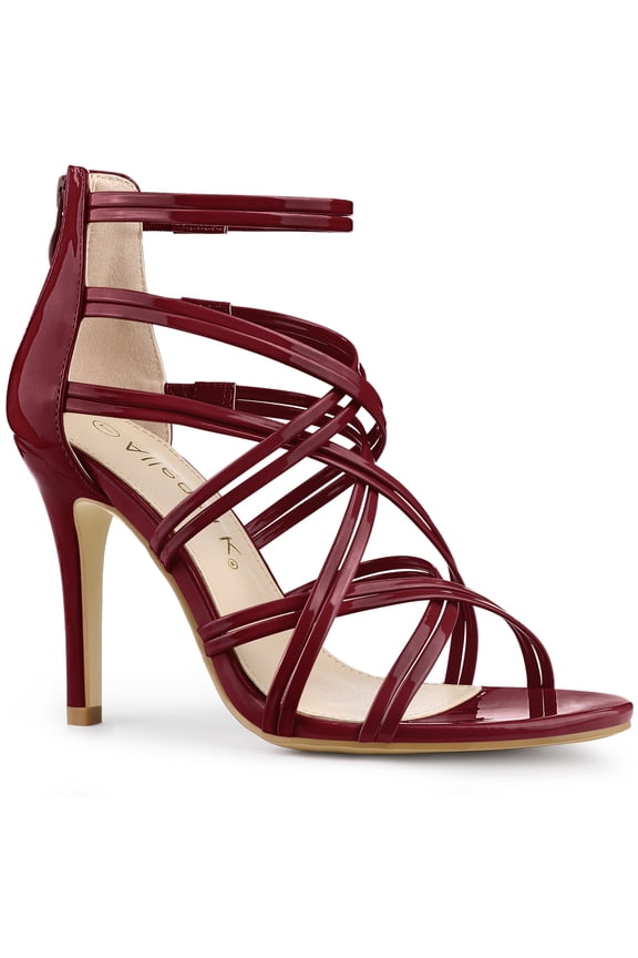 Women's Shoes Strappy Lace Up Open Toe Stiletto High Heel Dress Sandals  Burgundy 8.5