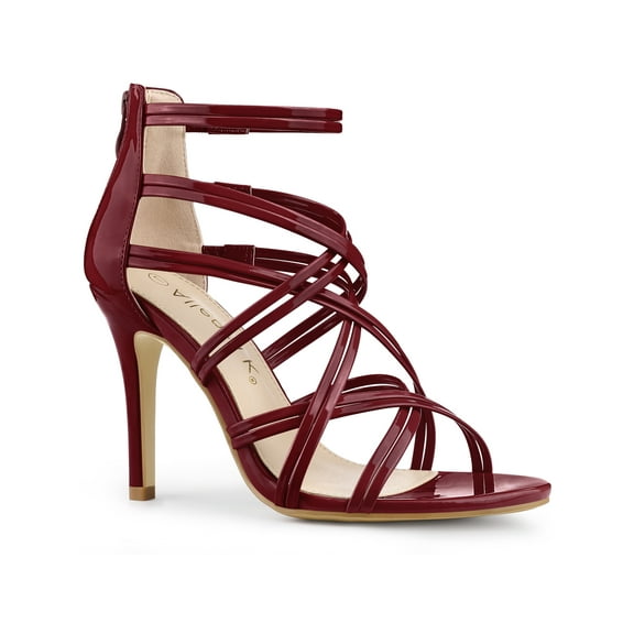 BLISSFUL STEP Women's Shoes Strappy Lace Up Open Toe Stiletto High Heel Dress Sandals  Burgundy 10