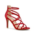 thumbnail image 1 of BLISSFUL STEP Women's Shoes Strappy Lace Up Open Toe Stiletto High Heel Dress Sandals  Red 5, 1 of 8