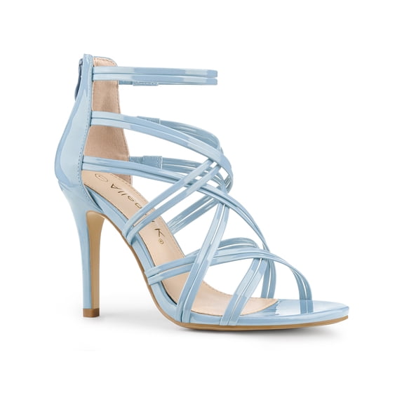 BLISSFUL STEP Women's Shoes Strappy Lace Up Open Toe Stiletto High Heel Dress Sandals Sky Blue 7.5