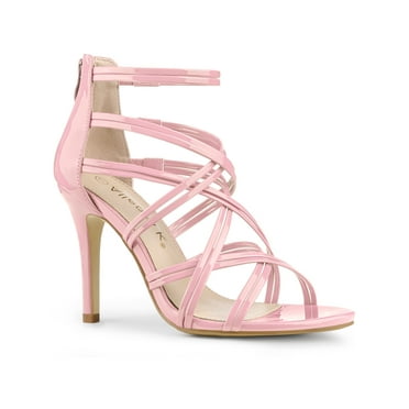 BLISSFUL STEP Women's Open Toe Strappy Stiletto Heel Lace Up Sandals Pink 9