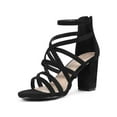 thumbnail image 1 of BLISSFUL STEP Women's Open Toe Strappy Strap Back Zip Chunky Heel Sandals Black 6, 1 of 8