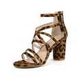 thumbnail image 1 of BLISSFUL STEP Women's Open Toe Strappy Strap Back Zip Chunky Heel Sandals Leopard 7, 1 of 7