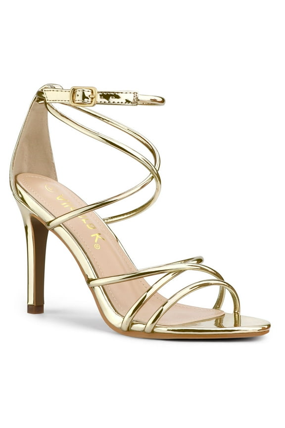 Women's Open Toe Strappy Straps Prom Stiletto Heels Sandals Gold 7.5