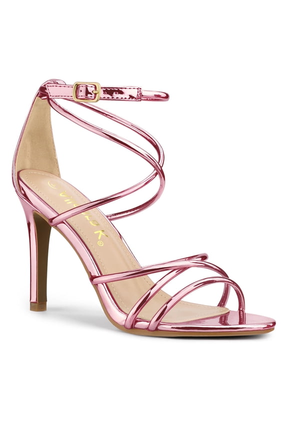 Women's Open Toe Strappy Straps Prom Stiletto Heels Sandals Pink 7.5