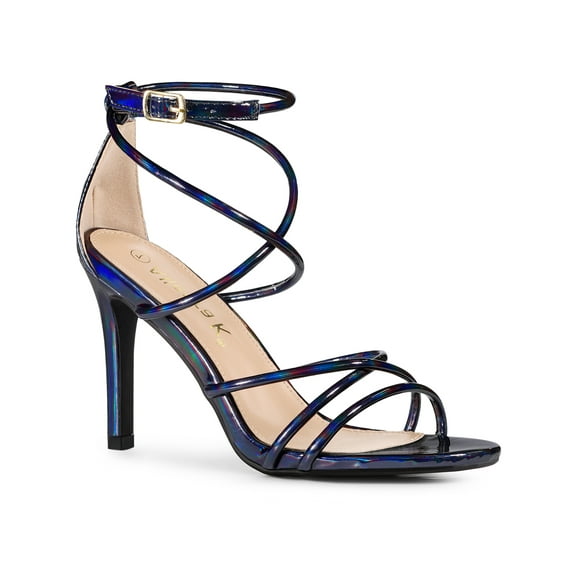 BLISSFUL STEP Women's Open Toe Strappy Straps Prom Stiletto Heels Sandals Colorful Black 7.5