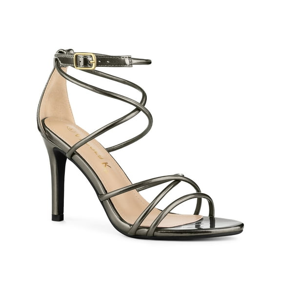 BLISSFUL STEP Women's Open Toe Strappy Straps Prom Stiletto Heels Sandals Gunmetal 8.5