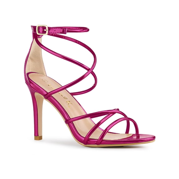 BLISSFUL STEP Women's Open Toe Strappy Straps Prom Stiletto Heels Sandals Hot Pink 10