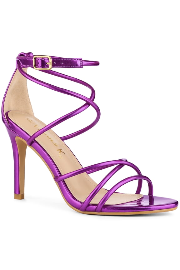 Women's Open Toe Strappy Straps Prom Stiletto Heels Sandals Purple 9