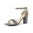 thumbnail image 1 of BLISSFUL STEP Women's Shoes Printed Chunky Heels Open Toe Ankle Strap Sandals Black White 6, 1 of 8