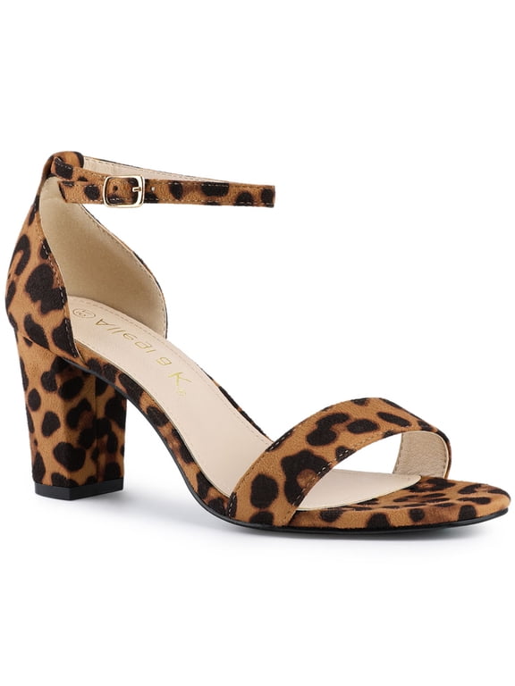 Women's Shoes Printed Chunky Heels Open Toe Ankle Strap Sandals Brown Leopard 7