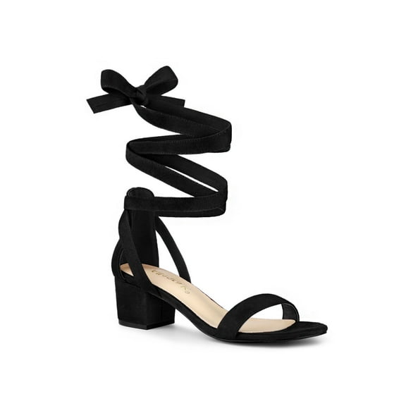 BLISSFUL STEP Women's Opened Toe Block Heel Lace up Dress Sandals Black 7.5