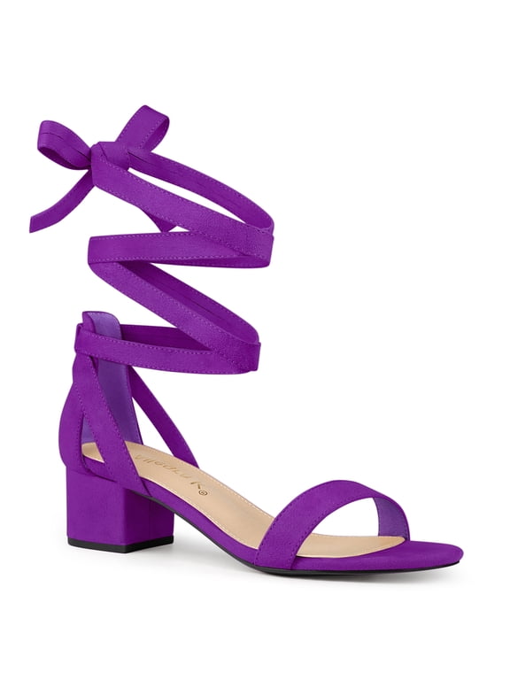 Women's Shoes Lace up Open Toe Low Heel Block Heel Sandals Purple 7.5