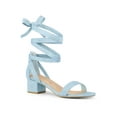 thumbnail image 1 of BLISSFUL STEP Women's Opened Toe Block Heel Lace up Dress Sandals Sky Blue 6.5, 1 of 7
