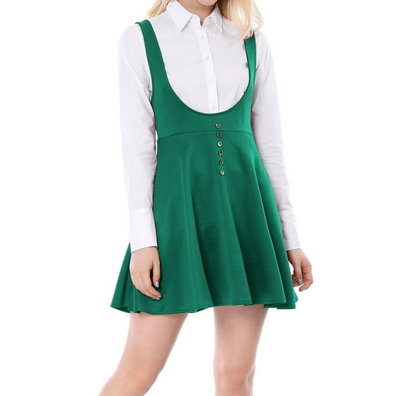 Allegra K Women's Overall Pinafore Dress Button Decor Flared Suspender Skirt