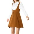 thumbnail image 1 of INSPIRE CHIC Women's Overall Dress Solid U Neck Button Decor Flared Hem L Brown, 1 of 9