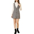 thumbnail image 1 of INSPIRE CHIC Women's Overall Houndstooth Pinafore Sleeveless Suspender Dress M White Brown, 1 of 9