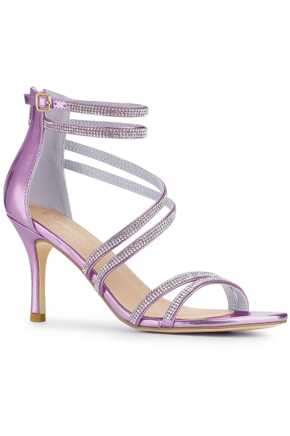 Easter Inspired Women's Shoes Stiletto Heel Open Toe Ankle Strap Rhinestone Buckle Sandals Taro Purple 11