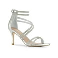 thumbnail image 1 of BLISSFUL STEP Women's Shoes Stiletto Heel Open Toe Ankle Strap Rhinestone Buckle Sandals Silver 8, 1 of 8