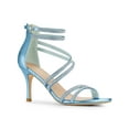 thumbnail image 1 of BLISSFUL STEP Women's Shoes Stiletto Heel Open Toe Ankle Strap Rhinestone Buckle Sandals Sky Blue 8, 1 of 7