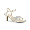 thumbnail image 1 of BLISSFUL STEP Women's Shoes Rhinestone Ankle Strap Kitten Heel Open Toe PU Buckle Sandals  Silver 9.5, 1 of 9