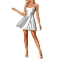 thumbnail image 1 of INSPIRE CHIC Women's PU Spaghetti Strap Sweetheart Neckline A-line Dress L Silver, 1 of 6