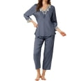 thumbnail image 1 of INSPIRE CHIC Women's Satin Sleepwear Night Suit V Neck Lace Nightwear Lounge Pajama Set S Dark Grey, 1 of 6