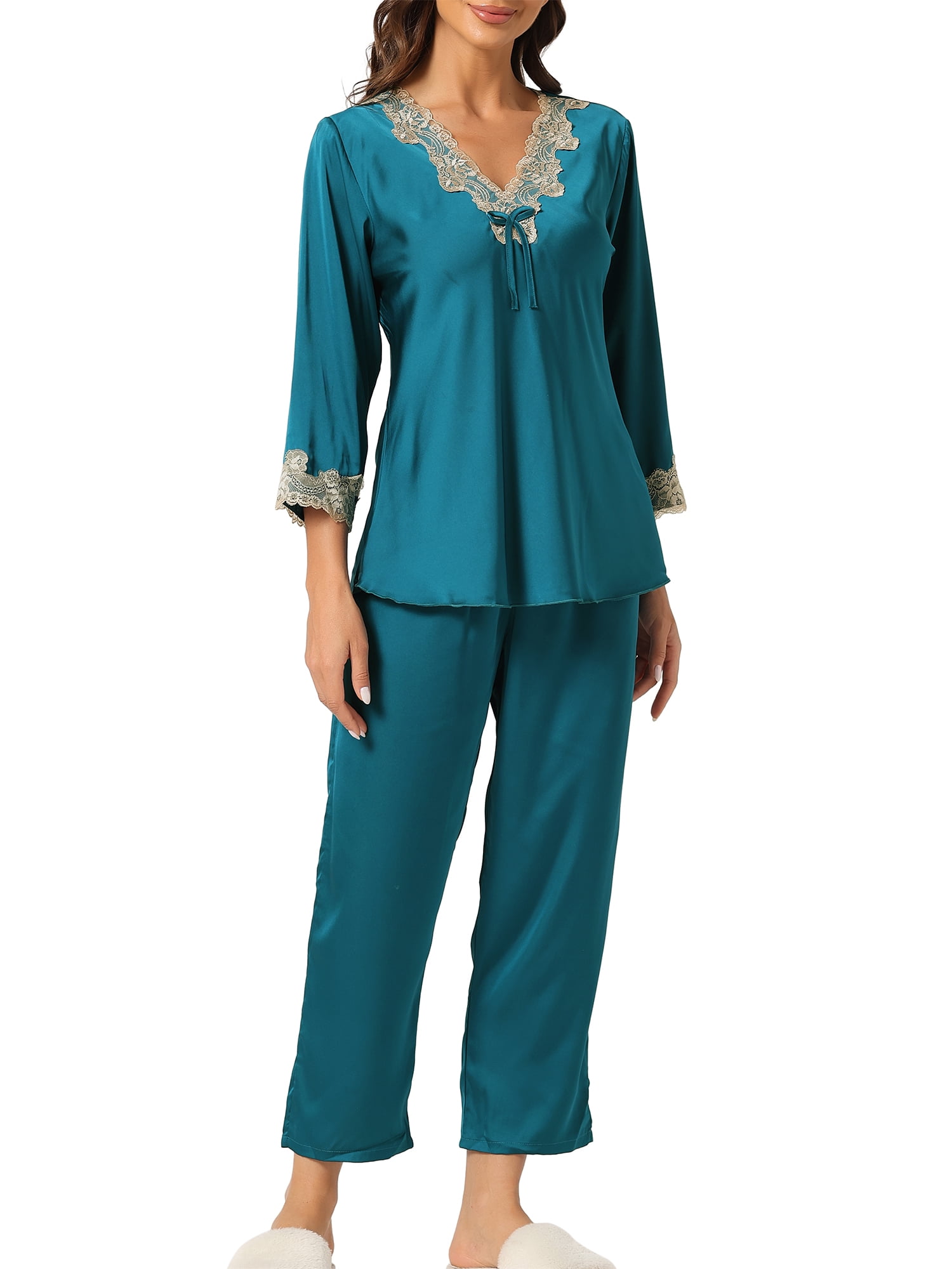 Allegra K Women's Pajama Sets Sleepwear Soft Female Night Suit Lounge