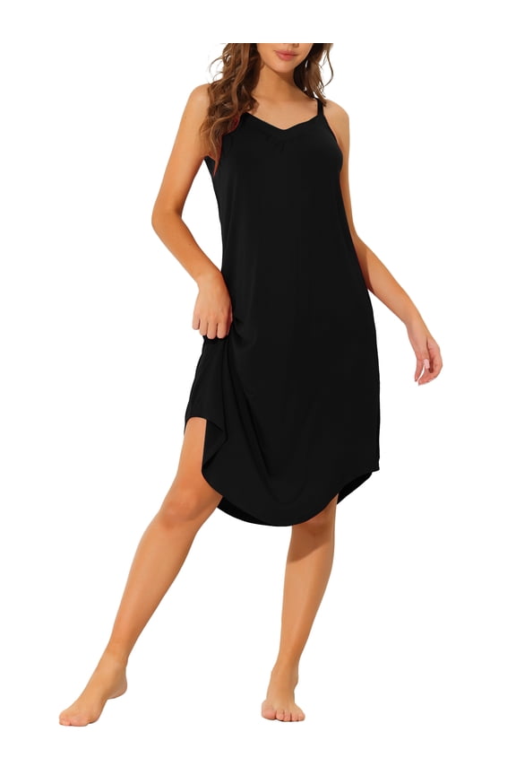 Women's Lounge Pajama Dress Sleepwear Nightdress Spaghetti Strap Cami Nightgowns XL Black